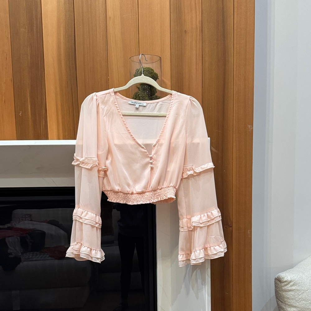 Elegant Pink Ruffle Sleeve Women's Top